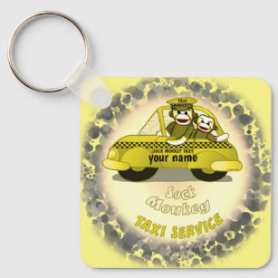 Sock Monkey Taxi custom name Key Ring