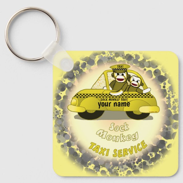 Sock Monkey Taxi custom name Key Ring (Front)