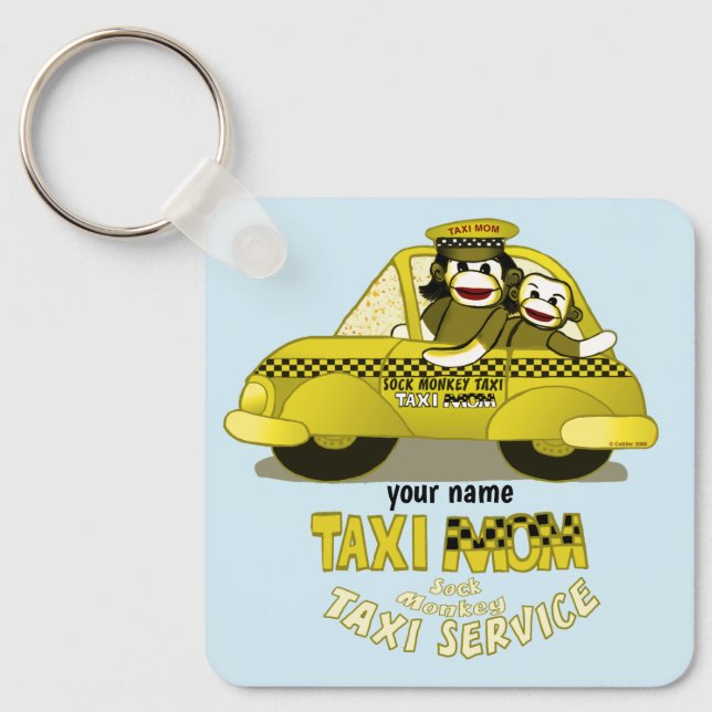 Sock Monkey Taxi Mum  Key Ring (Front)