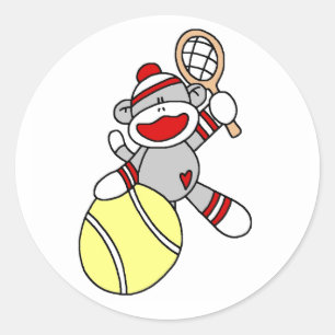 Sock Monkey Tennis Classic Round Sticker