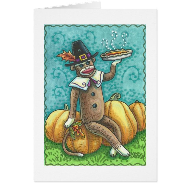 SOCK MONKEY THANKSGIVING GREETING CARD Blank (Front)