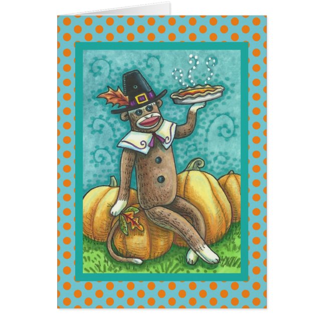 SOCK MONKEY THANKSGIVING GREETING CARD Blank (Front)