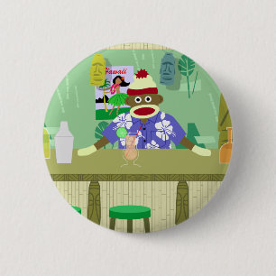 Sock Monkey Tiki Bar 6 Cm Round Badge