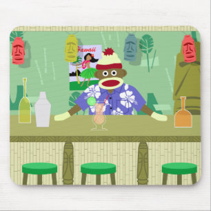 Sock Monkey Tiki Bar Mouse Pad
