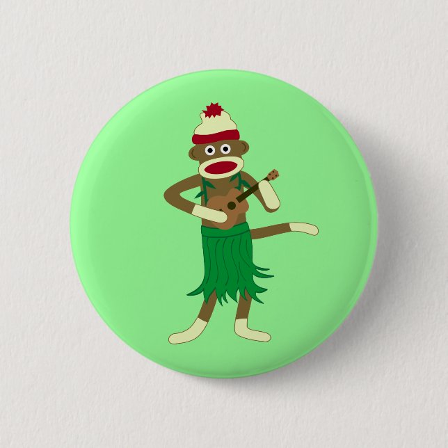 Sock Monkey Ukulele 6 Cm Round Badge (Front)