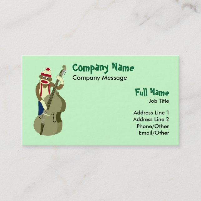 Sock Monkey Upright Bass Player Business Card (Front)