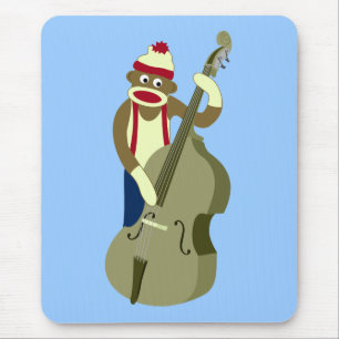 Sock Monkey Upright Bass Player Mouse Pad