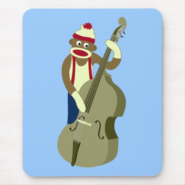 Sock Monkey Upright Bass Player Mouse Pad (Front)