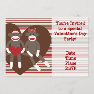 Sock Monkey Valentine's Day Party Invitations