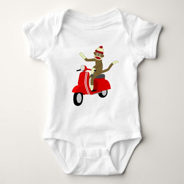 Sock Monkey Vespa Scooter Baby Bodysuit (Front)