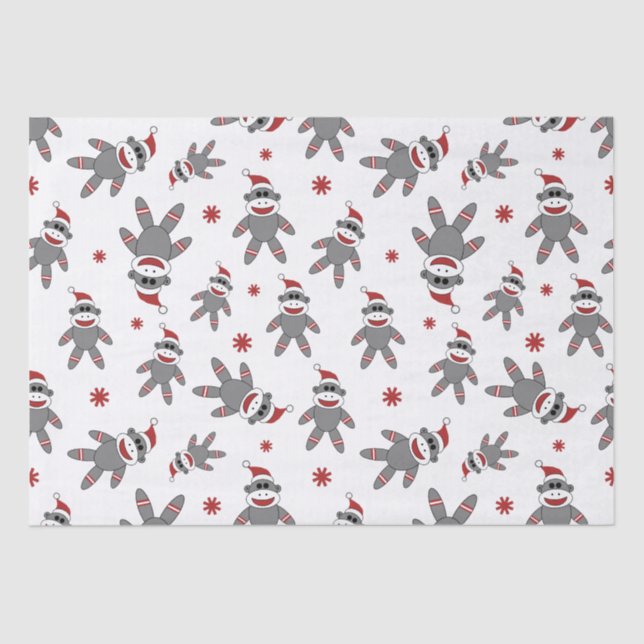 Sock Monkey Wearing Santa Hat Christmas Pattern Tissue Paper (Front)