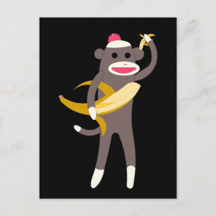 Sock Monkey with Banana Swords Postcard