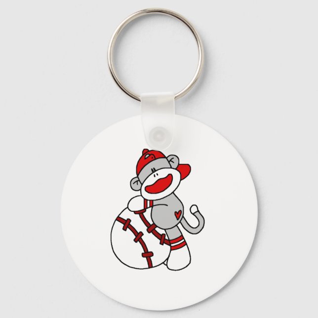 Sock Monkey With Baseball T shirts and Gifts Key Ring (Front)