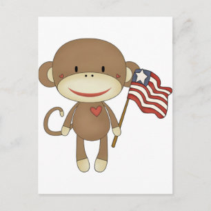 Sock monkey with flag postcard