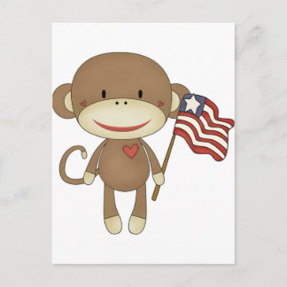 Sock monkey with flag postcard