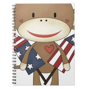 Sock monkey with rockets spiral notebook