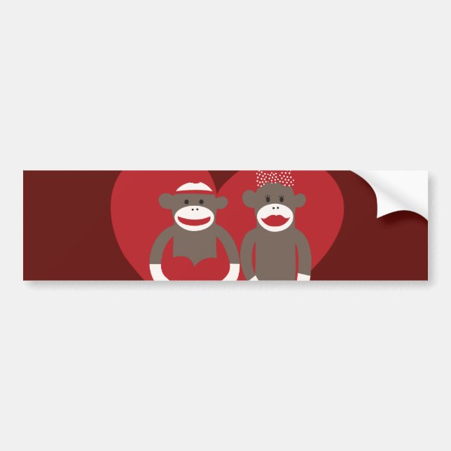 Sock Monkeys in Love Hearts Valentine's Day Gifts Bumper Sticker (Front)