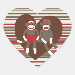 Sock Monkeys in Love Valentine's Day Heart Gifts Sticker