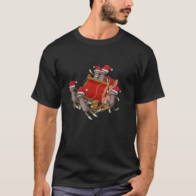 Sock Monkeys Take Over Christmas Funny Sock Monkey T-Shirt (Front)