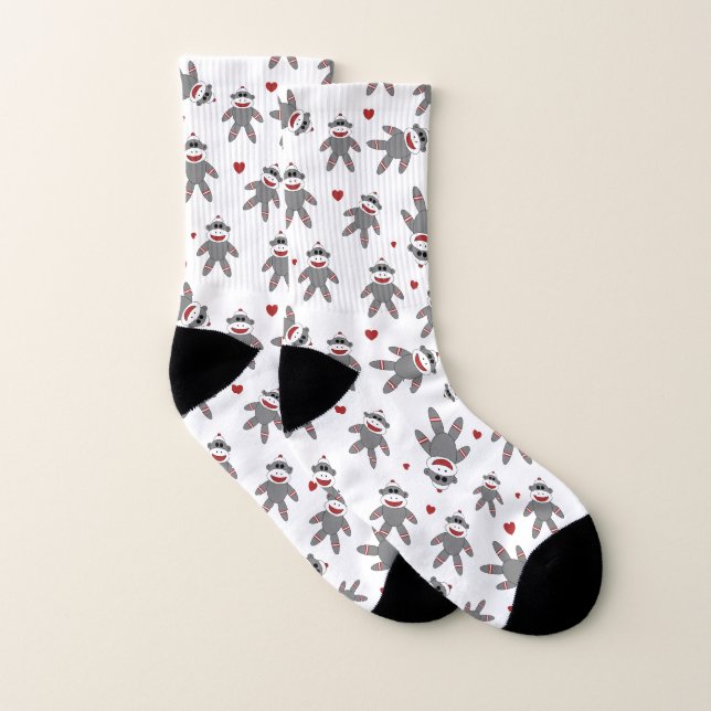 Sock Monkeys with Red Hearts Pattern Socks (Pair)