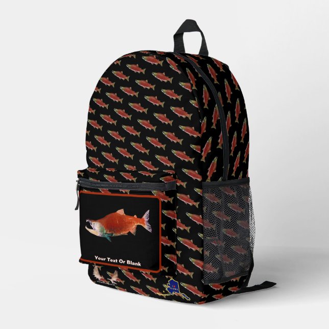 Sockeye Salmon in Red Printed Backpack (Back Corner Right)