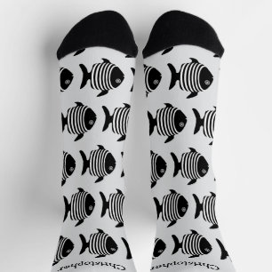 Socks Black And White Fish Design