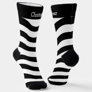 Socks Black And White Wavy Stripes Design