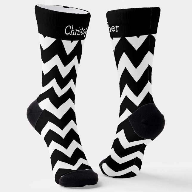 Socks Black And White Zig Zag Design (Angled)