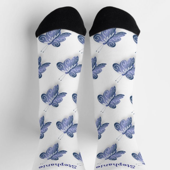 Socks Blue Butterfly Design (Top)