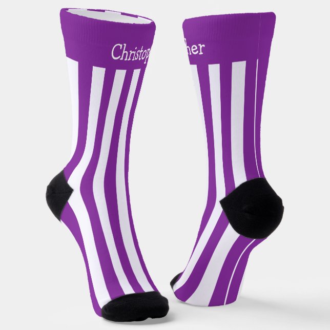 Socks Purple And White Stripes Design (Angled)