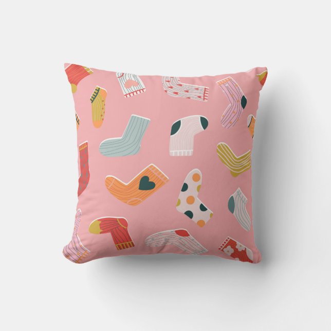 Socks seamless pattern. Cosy hand-drawn cartoon st Cushion (Front)