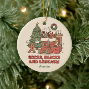 Socks Snacks and Sarcasm Funny Christmas Ornament