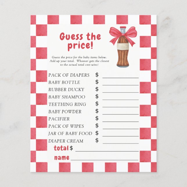 Soda baby shower - Guess the price Game (Front)