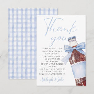 Soda Bottle Blue Bow Baby Shower Thank You Card