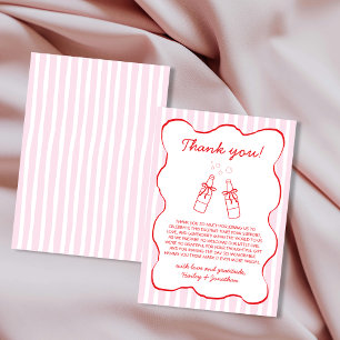 Soda Bottle Bow Hand Drawn Pink & Red Wavy Thank You Card