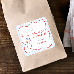 Soda Bottle Red & Blue Thank You Baby Shower Square Sticker