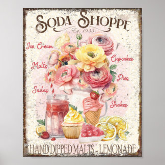 Soda Shoppe Poster Ice Cream Florals Wall Art