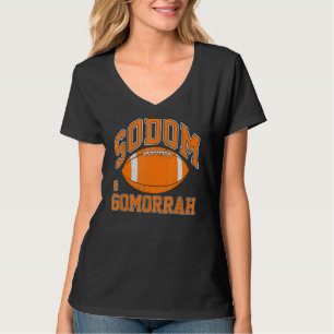 Sodom & Gomorrah Mock Athletic Distressed Football T-Shirt