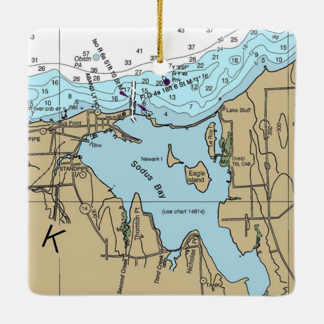 Sodus Bay New York Chart Ceramic Ornament (Back)