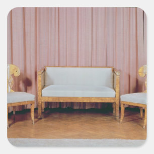 Sofa and two chairs, Karelian birch, 1810-20 Square Sticker