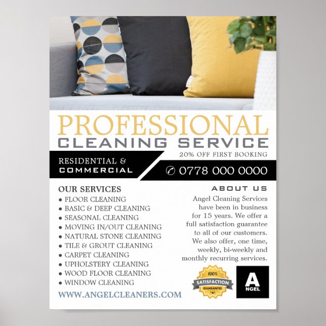 Sofa Cushions, Cleaning Service Advertising Poster (Front)