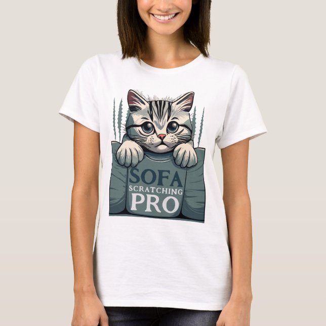 Sofa Scratching Pro Cat T-Shirt (Front)