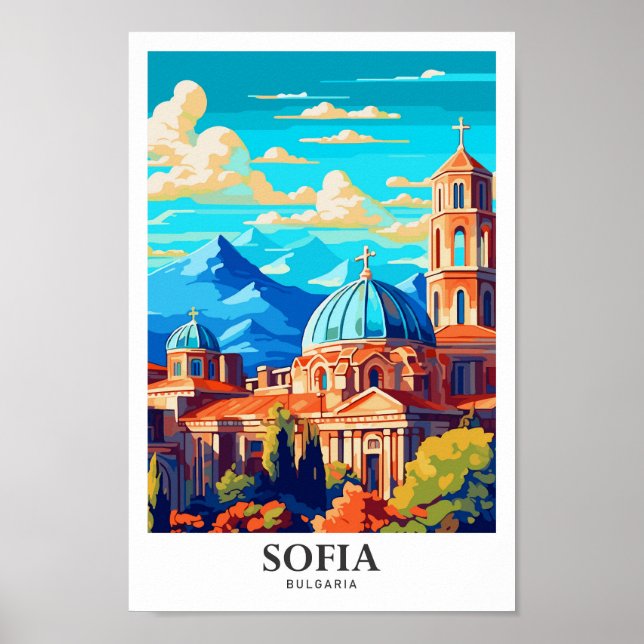Sofia Bulgaria Art Vintage Travel Illustration Poster (Front)