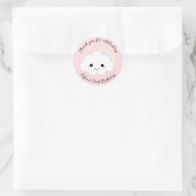 Sofia Cloud Birthday Thank You Favour Classic Round Sticker (Bag)