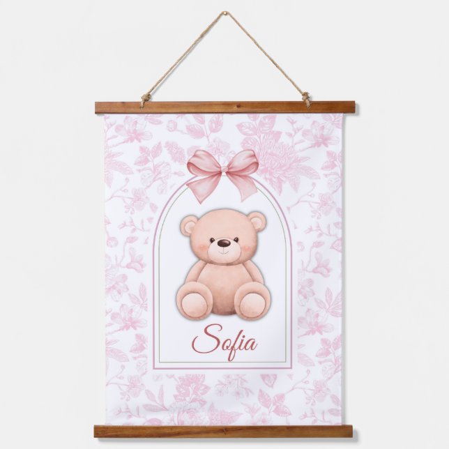 Sofia | Custom Pink Teddy Bear Nursery Design  Hanging Tapestry (Front)