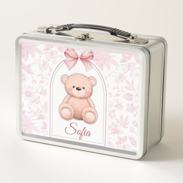 Sofia | Custom Pink Teddy Bear Nursery Design  Metal Lunch Box (Front)