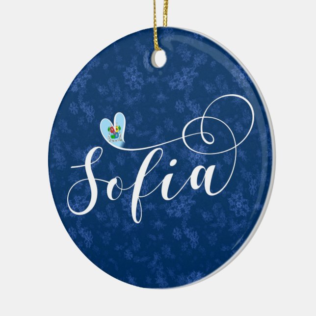 Sofia Flag in Heart, Bulgaria Ceramic Tree Decoration (Left)
