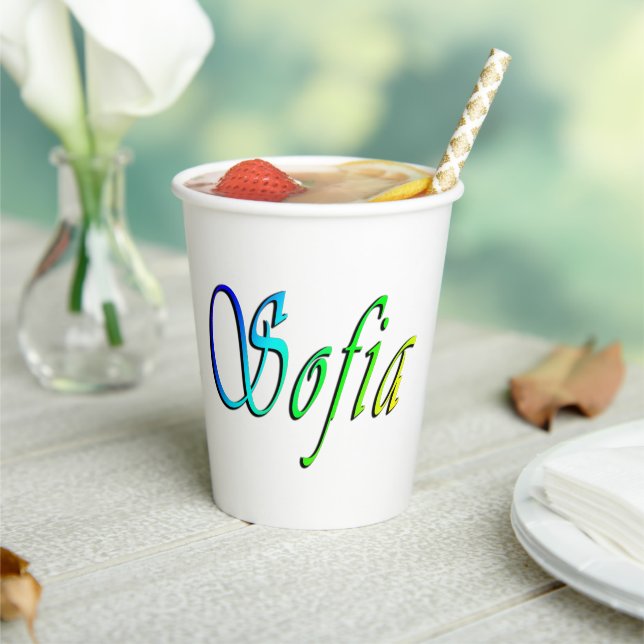 Sofia Her Name In Colour, Paper Cups (Insitu)