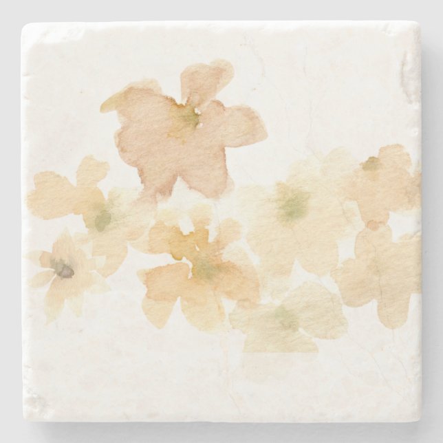 *~* Soft Abstract Beige Peach Floral Watercolor Stone Coaster (Front)
