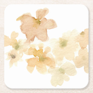 *~* Soft Abstract Peach Beige Floral Watercolor Square Paper Coaster
